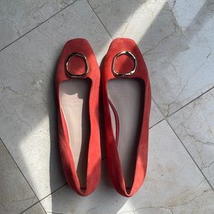 Something navy orange with gold flats